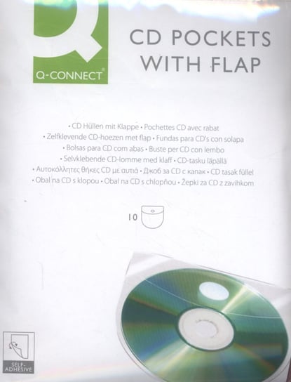 Q-Connect, kieszeń samoprzylepna na 2-4 płyty CD/DVD 127x127 mm, 10 sztuk Q-CONNECT