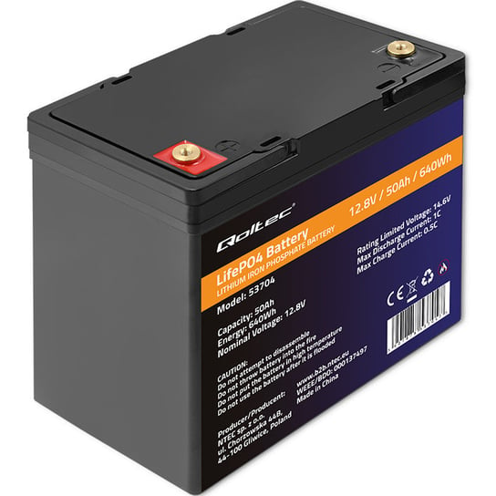 Qoltec Akumulator LiFePO4 Litowo-Żelazowo-Fosforanowy | 12.8V | 50Ah | 640Wh| BMS Qoltec