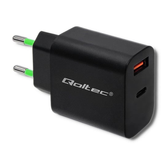 QOLTEC ŁADOWARKA SIECIOWA 18W | 5-12V | 1.5-3A | USB TYP C PD | USB QC 3.0 | CZARNA Qoltec