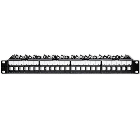 Qoltec Solidny stalowy Patch panel do szaf RACK 19'' 24 porty 1U UTP Czarny Qoltec