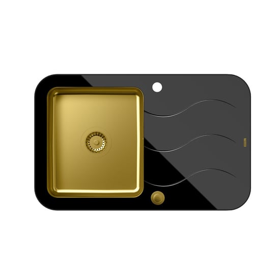 QUADRON Glen 211 HardQ komora stalowa PVD złota z czarnym blatem szklanym z syfonem Push 2 Open (780x500/R35) Quadron
