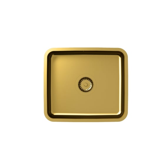 QUADRON NICOLAS BIS Komora stalowa podwieszana SteelQ Nano PVD złoty (400x350x180), przelew na długim boku, z syfonem złoty Quadron
