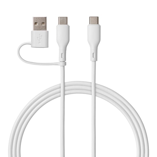 QUALO Recycling kabel 2w1 USB-C - USB-C adapter USB-A 1,5m 3A biały QRC-CC+A-00 Qualo