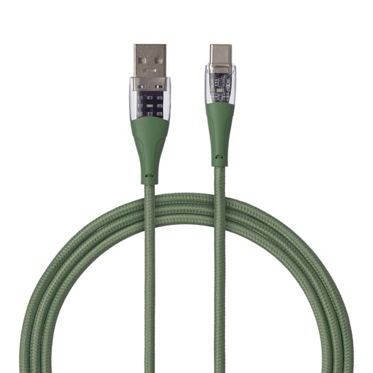 QUALO Transparent kabel nylonowy USB-A - USB-C 1,5m 3A zielony QTCN-AC-04 Qualo