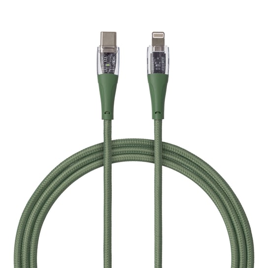 QUALO Transparent kabel nylonowy USB-C - Lightning 1,5m 2,4A zielony QTCN-CL-04 Qualo
