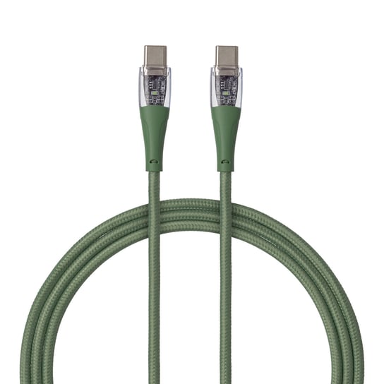 QUALO Transparent kabel nylonowy USB-C - USB-C 1,5m 3A zielony QTCN-CC-04 Qualo