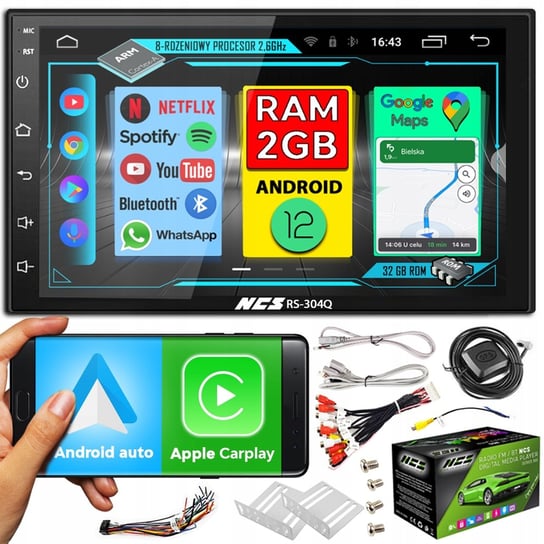 Radio samochodowe 7" 2 DIN Android GPS Bluetooth 2GB RAM | NCS RS-304Q NCS
