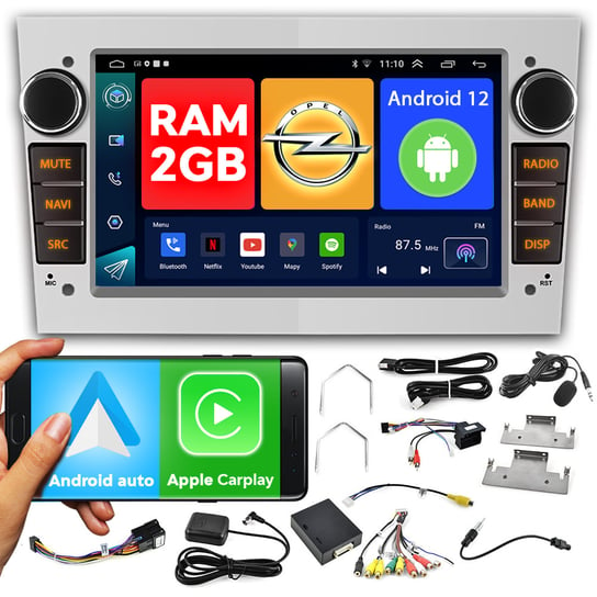 Radio samochodowe 7' 2GB RAM 2DIN Android Android auto Apple Carplay GPS Bluetooth mikrofon CAN-BUS do Opel VECTRA ASTRA ZAFIRA ANTARA CORSA MERIVA VIVARO SIGNUM | NCS RS-407S srebrny NCS