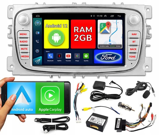 Radio samochodowe 7' 2GB RAM Android 12 Android Auto Apple Carplay BT canbus do Ford | NCS RS-406S srebrny NCS