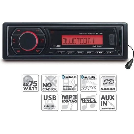 Radio samochodowe - Calibre RMD046BT-2 - Bluetooth AUX USB 190 x 115 x 56 mm Czarne Inna marka