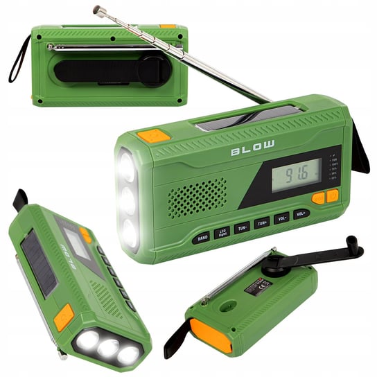 RADIO SOLARNE BUDOWLANE KEMPINGOWE AM/FM DYNAMO LATARKA POWERBANK USB SOS Blow