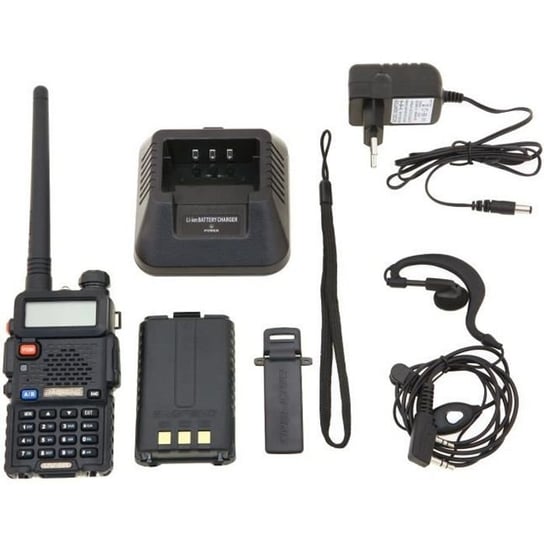 Radio Walkie Talkie Baofeng UV-5R FM VHF/UHF z dwuzakresowym wyświetlaczem, trybem gotowości i wbudowanym zegarem (dodatkowy zestaw słuchawkowy, czarny) Inna marka