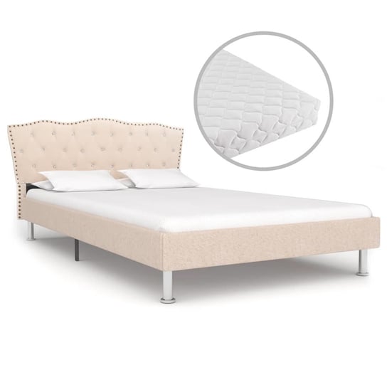 Rama łóżka beżowa, tkaninowa, z materacem, 140x200 vidaXL