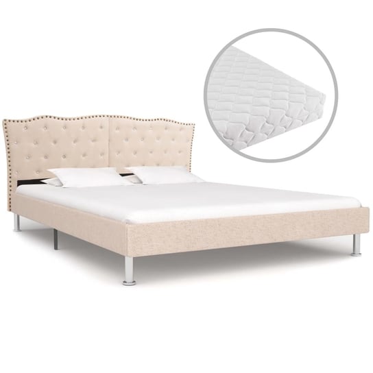 Rama łóżka beżowa, tkaninowa, z materacem, 160x200 vidaXL