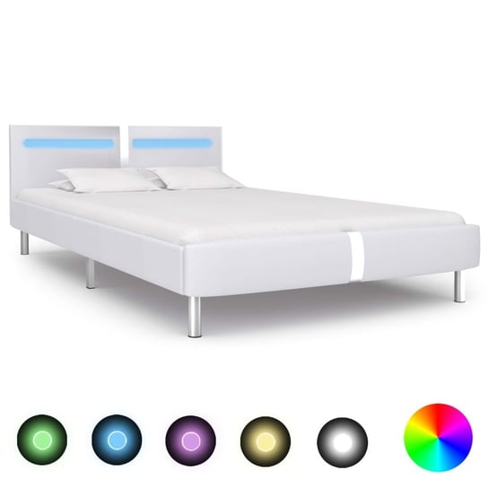 Rama łóżka biała, bez materaca, LED, 140x200 vidaXL
