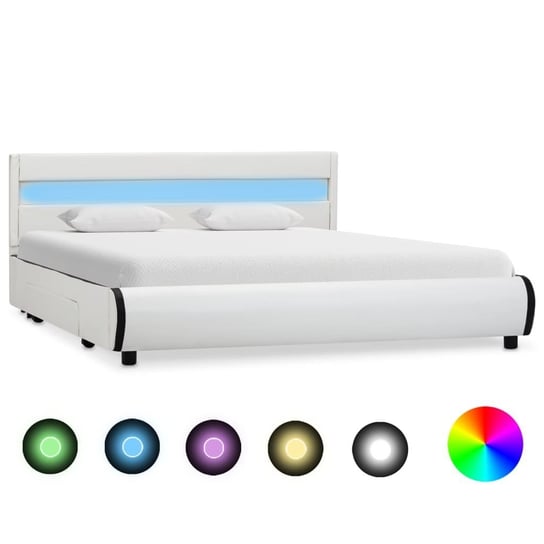 Rama łóżka biała, bez materaca, sztuczna skóra, LED, 160x200 vidaXL