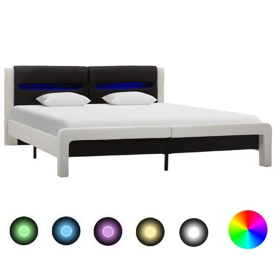 Rama łóżka biało-czarna, sztuczna skóra, LED, bez materaca, 160x200 vidaXL
