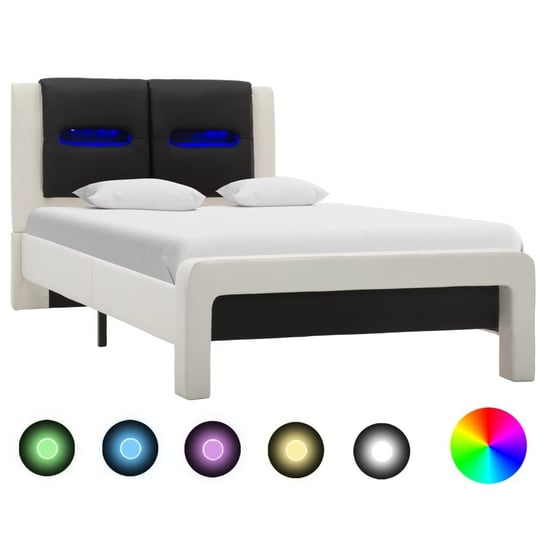 Rama łóżka biało-czarna, VidaXL, z LED, sztuczna skóra, 90x200 cm vidaXL