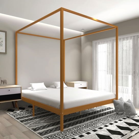 Rama łóżka brązowa, z baldachimem, bez materaca, 180x200 vidaXL