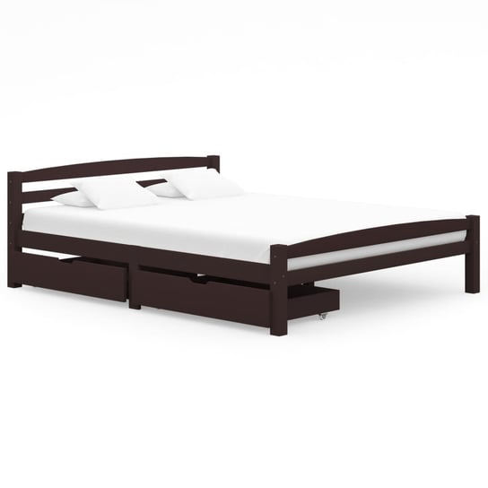 Rama łóżka, ciemnobrązowa, sosna, z 2 szufladami, 160x200 cm vidaXL