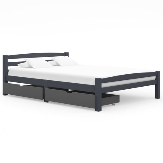 Rama łóżka, ciemnoszara, sosnowa, z 2 szufladami, 140x200 cm vidaXL
