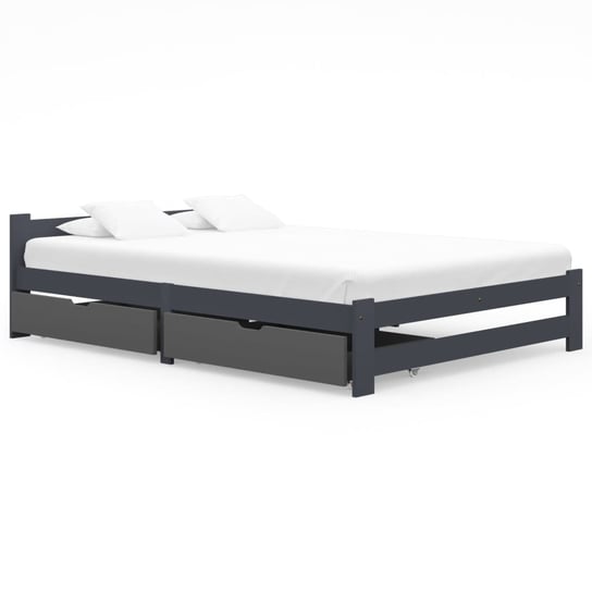 Rama łóżka, ciemnoszara, sosnowa, z 2 szufladami, 180x200 cm vidaXL