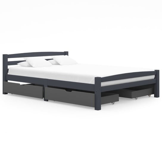 Rama łóżka ciemnoszara, sosnowa, z 4 szufladami, 140x200 cm vidaXL