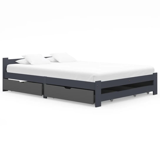 Rama łóżka ciemnoszara, sosnowa, z 4 szufladami, 180x200 cm vidaXL