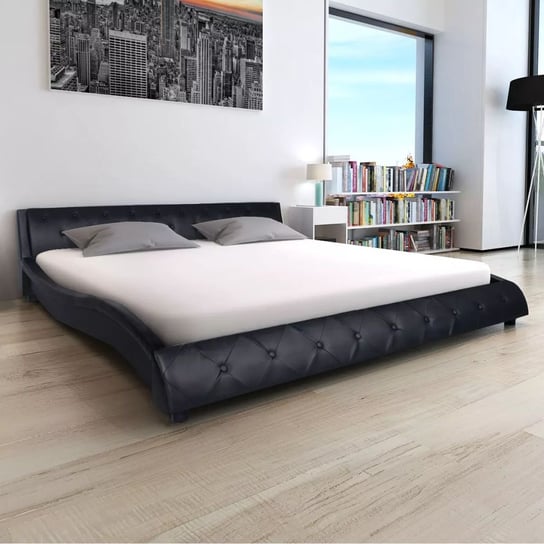 Rama łóżka czarna, skórzana, 190,5x226x56,5 cm vidaXL