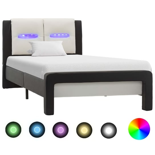 Rama łóżka czarno-biała, LED, sztuczna skóra, bez materaca, 100x200 vidaXL