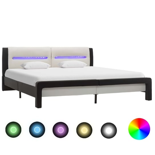 Rama łóżka czarno-biała, LED, sztuczna skóra, bez materaca, 160x200 vidaXL