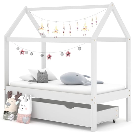 Rama łóżka dziecięcego z szufladą, biała, sosnowa, VidaXL, 70x140 cm vidaXL