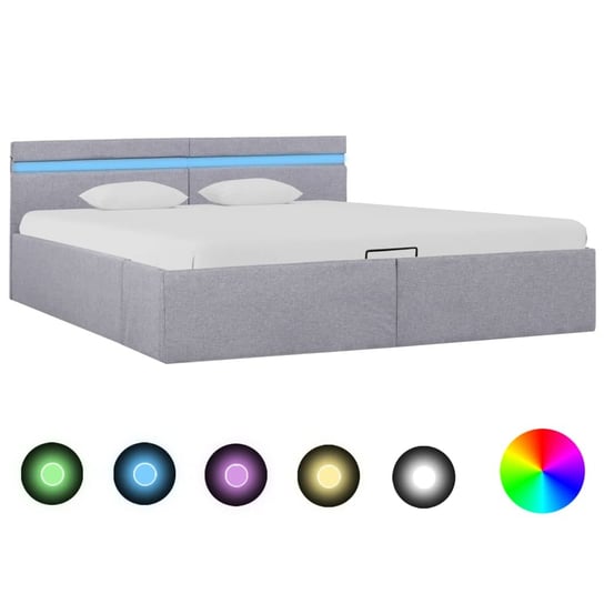 Rama łóżka jasnoszara, z podnośnikiem, LED, 180x200 vidaXL