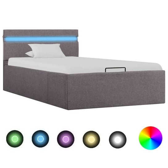 Rama łóżka taupe, z podnośnikiem, LED, tkanina, 100x200 vidaXL