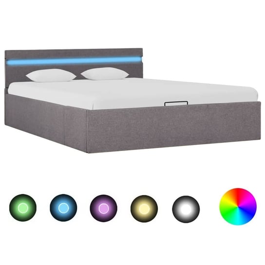Rama łóżka taupe, z podnośnikiem, LED, tkanina, 140x200 vidaXL
