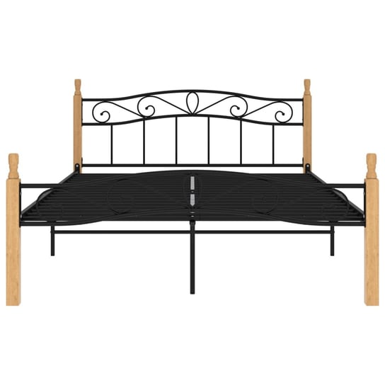 Rama łóżka z czarnego metalu i litego drewna dębowego, 140x200 cm Shumee