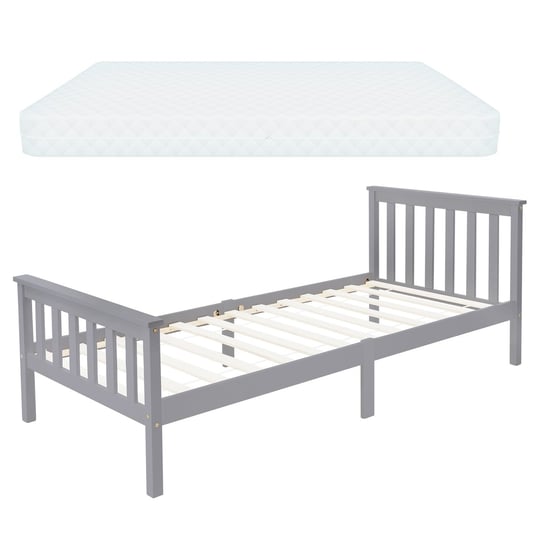 Rama łóżka z listwami i materacem 90x200 cm jasnoszary z drewna sosnowego ML-Design ML-DESIGN