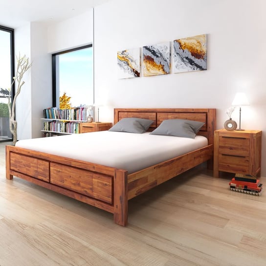 Rama łóżka z litego drewna akacjowego, brązowa, 208x184x85 cm vidaXL