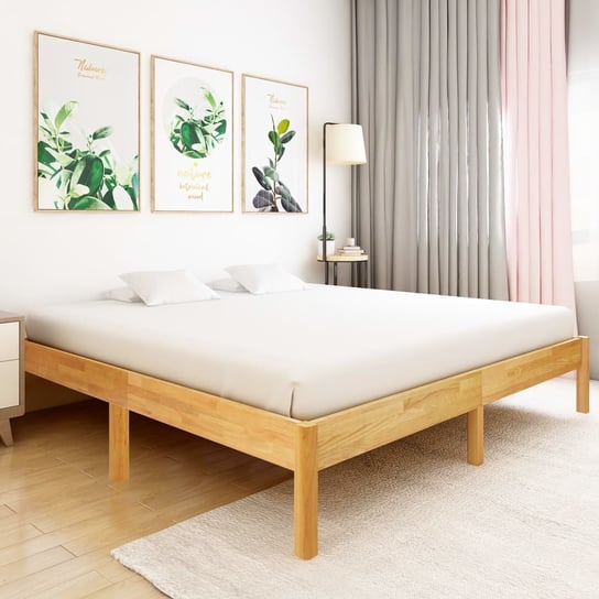 Rama łóżka z litego drewna dębowego, brązowa, VidaXL, 200x200 cm vidaXL
