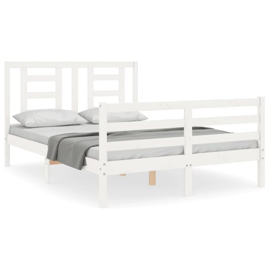 Rama łóżka z wezgłowiem, biała, 140x200 cm, lite d vidaXL
