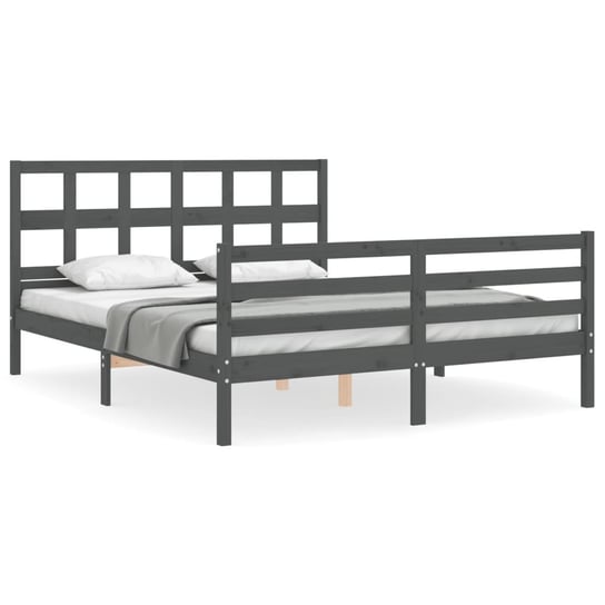 Rama łóżka z wezgłowiem, szara, 160x200 cm, lite d vidaXL