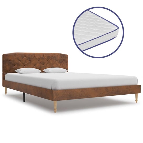 Rama łóżka zamszowa z materacem VidaXL, brązowa, 140x200 cm vidaXL