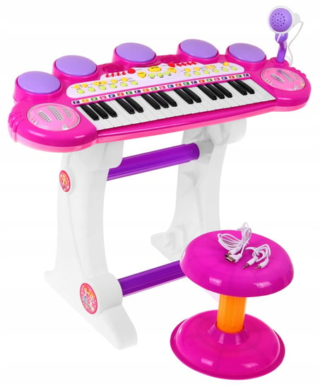 Ramiz, instrument muzyczny keyboard z mikrofonem i krzesełkiem, różowy RAMIZ