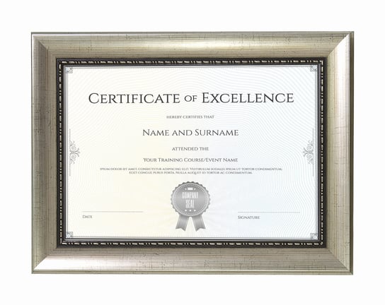 Ramka na dyplom i zdjęcie ślubne 18x24 cm klasyczna drewniana srebrna BD art BD art