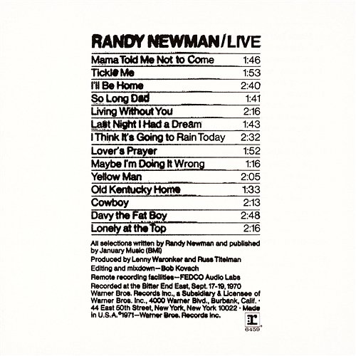 Randy Newman / Live Randy Newman