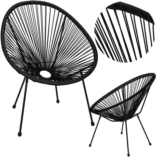 Ratannowy fotel ogrodowy, wys. 87 cm ażurowe krzesło owalne na zewnątrz, czarne Springos