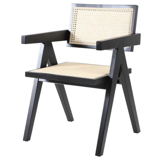 Rattanowe krzesło BOHO MH-011CH-BN Step podłokietniki drewno czarne beżowe Step Into Design