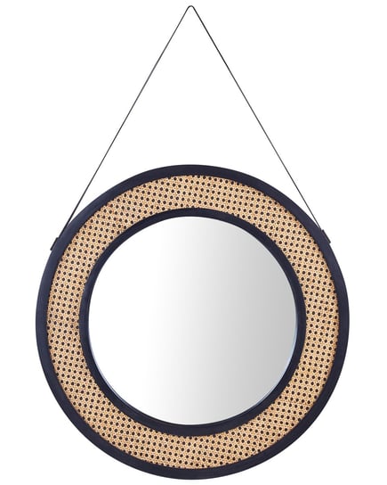 Rattanowe okrągłe lustro ścienne na pasku ø 70 cm jasne CAMBRAI Beliani