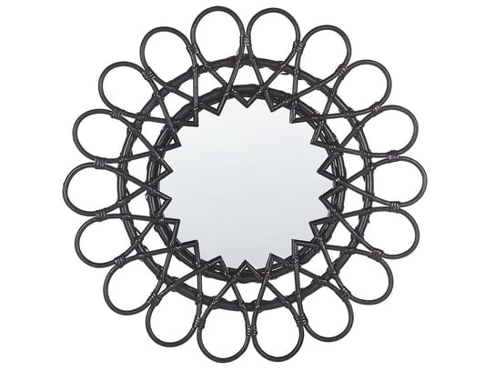 Rattanowe okrągłe lustro ścienne słońce ⌀ 60 cm czarne BABAI Beliani