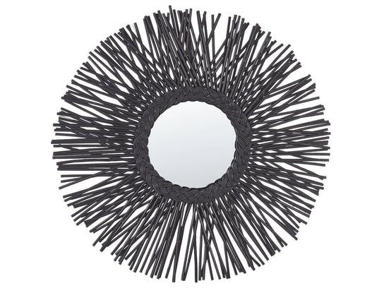 Rattanowe okrągłe lustro ścienne słońce ⌀ 60 cm czarne KALASIN Beliani
